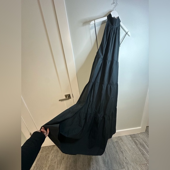 💋 THEORY | Halter Tiered Maxi Lightweight Cotton Blend Dress Minimalist Large - Picture 10 of 16